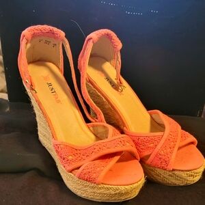 Peach Macrame Wedgde Sandal Size 8